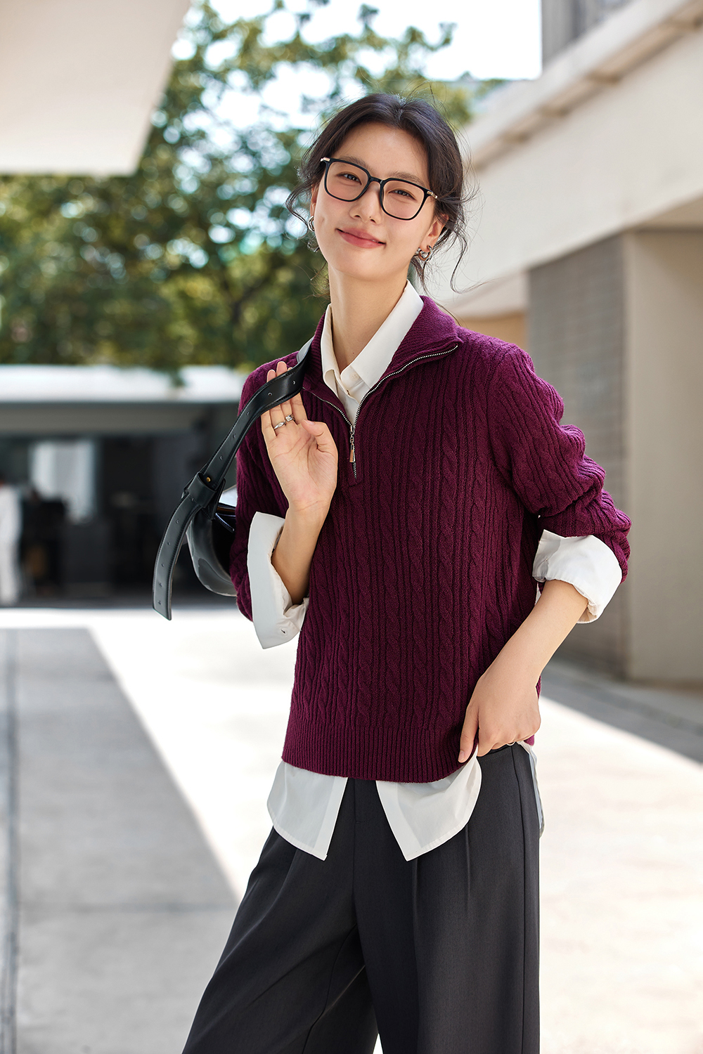 Lapel long sleeve knitted sweater-VIMLYSTORE