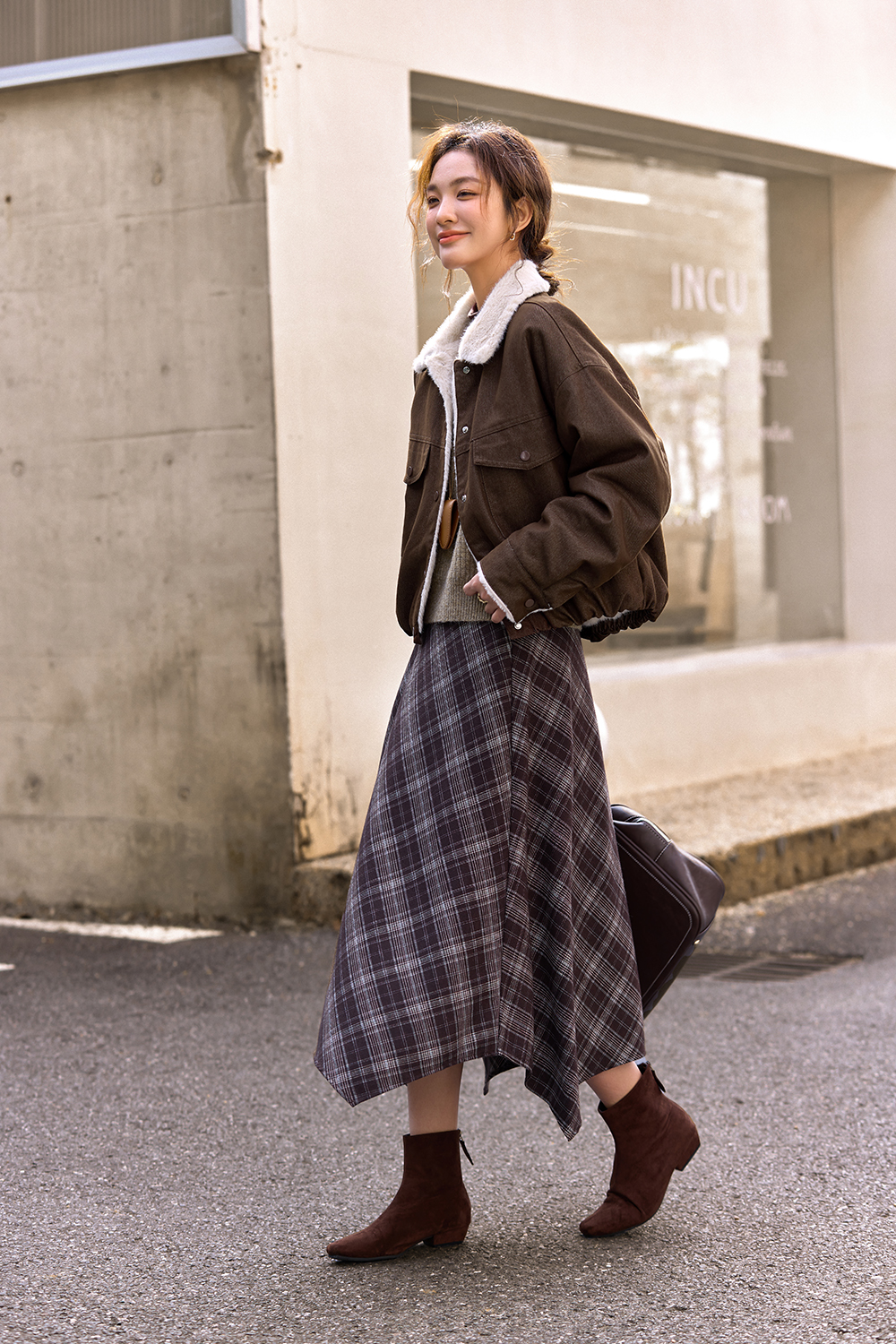 Lapel Brown Fleece-lined Denim Jacket