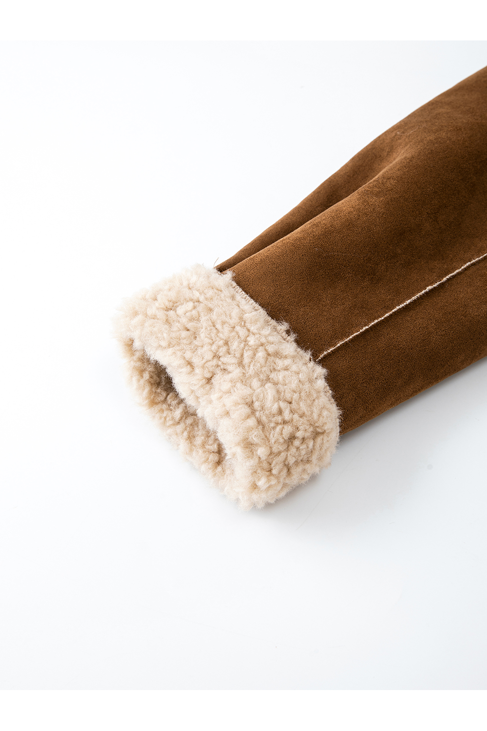 Coffee-colored shearling lapel coat
