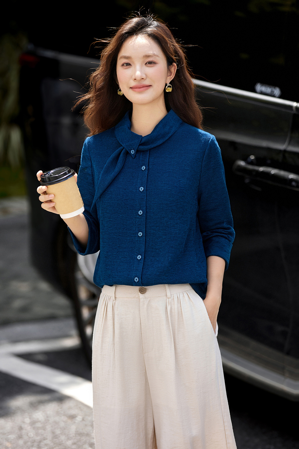 French scarf collar shirt