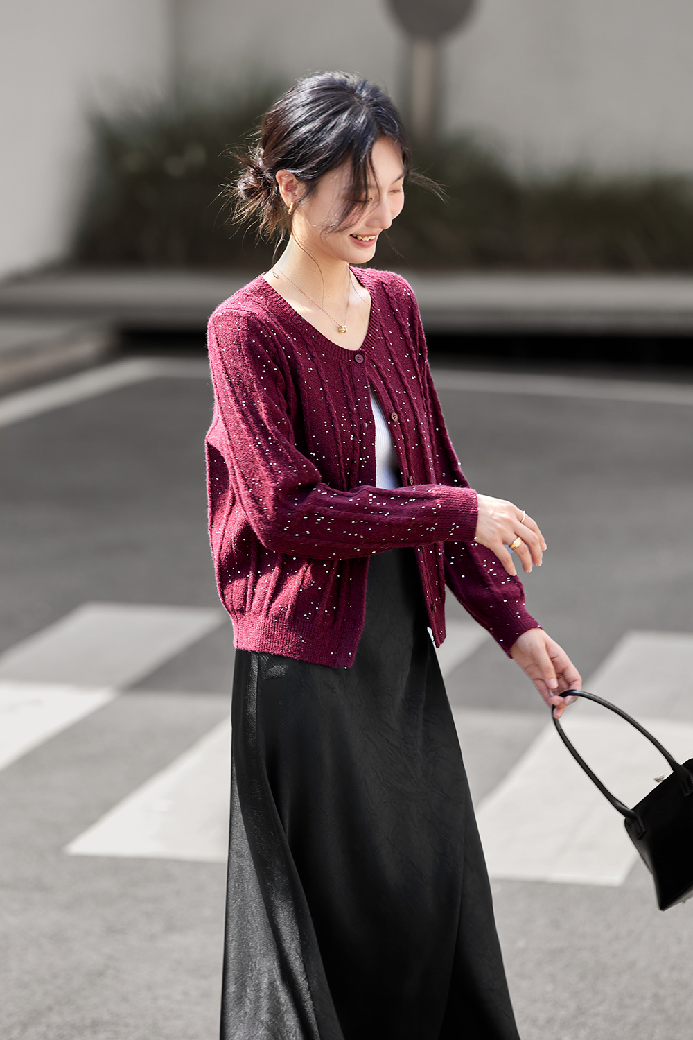 Sequin-Embellished Cable-Knit Cardigan-VIMLYSTORE
