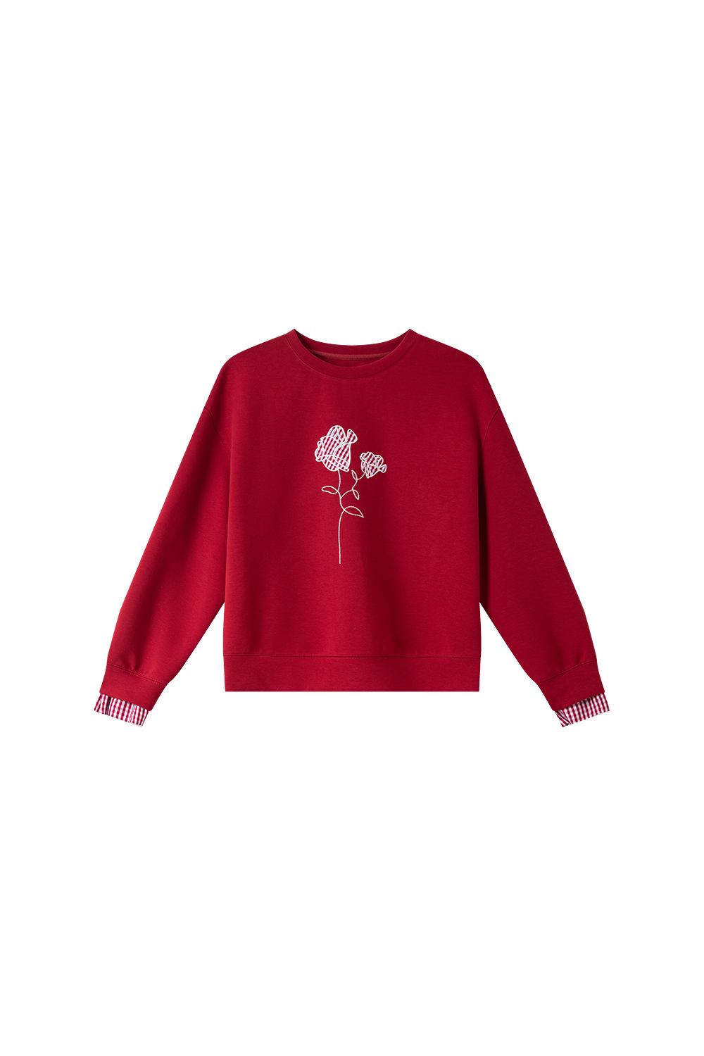 Elegant Round Neck Rose Embroidered Long Sleeve Sweatshirt-VIMLYSTORE