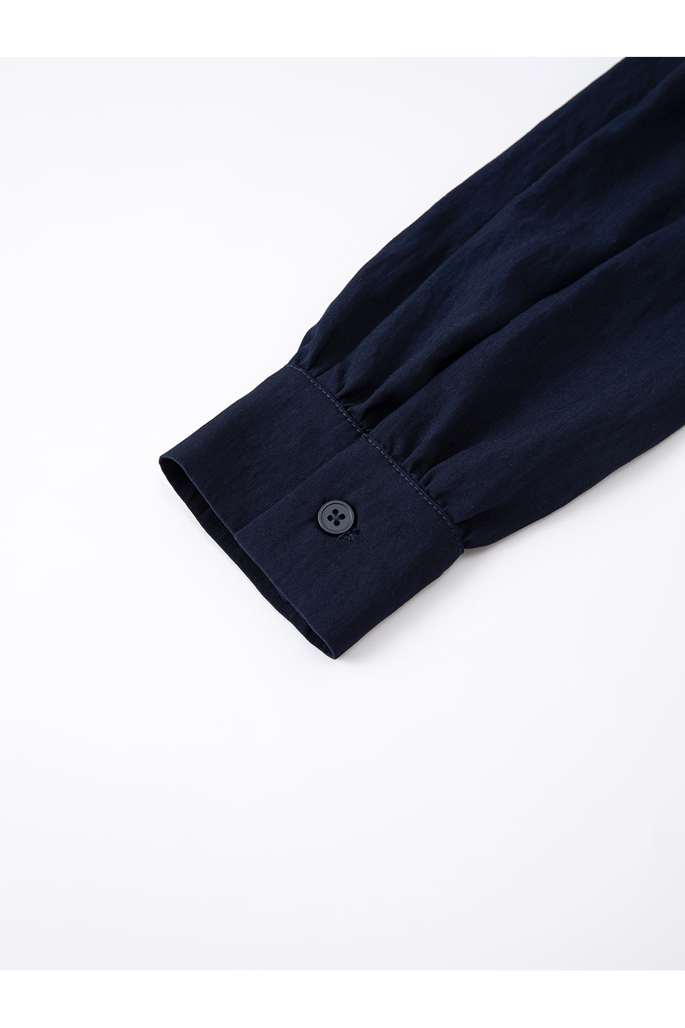 Navy Blue Korean-Style Puff Sleeve Waist-Defining Slimming Round Neck Blouse-VIMLYSTORE