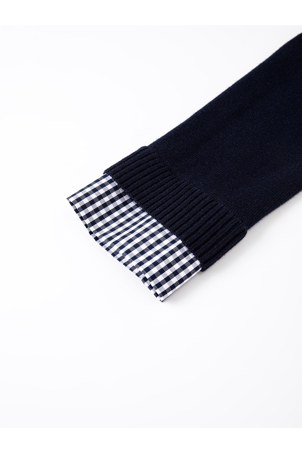 Plaid & Solid Faux Layer Wool-Blend Knit Top-VIMLYSTORE