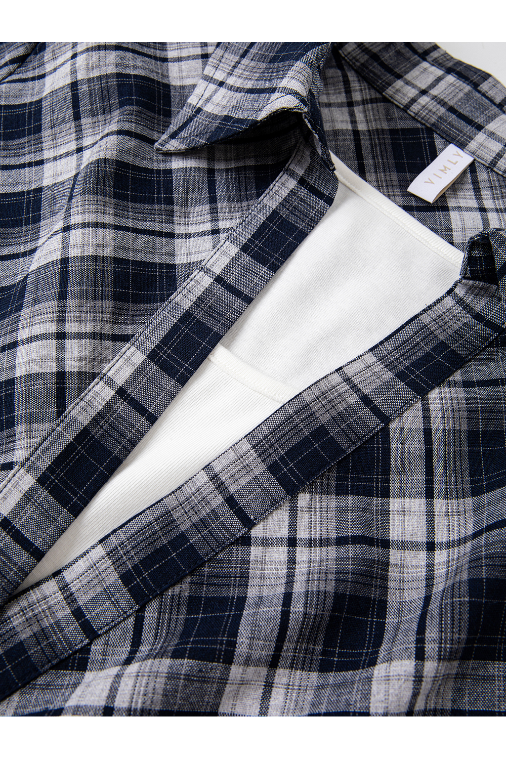 Faux Two-Tone Gingham Shirt in Dusty Blue-VIMLYSTORE