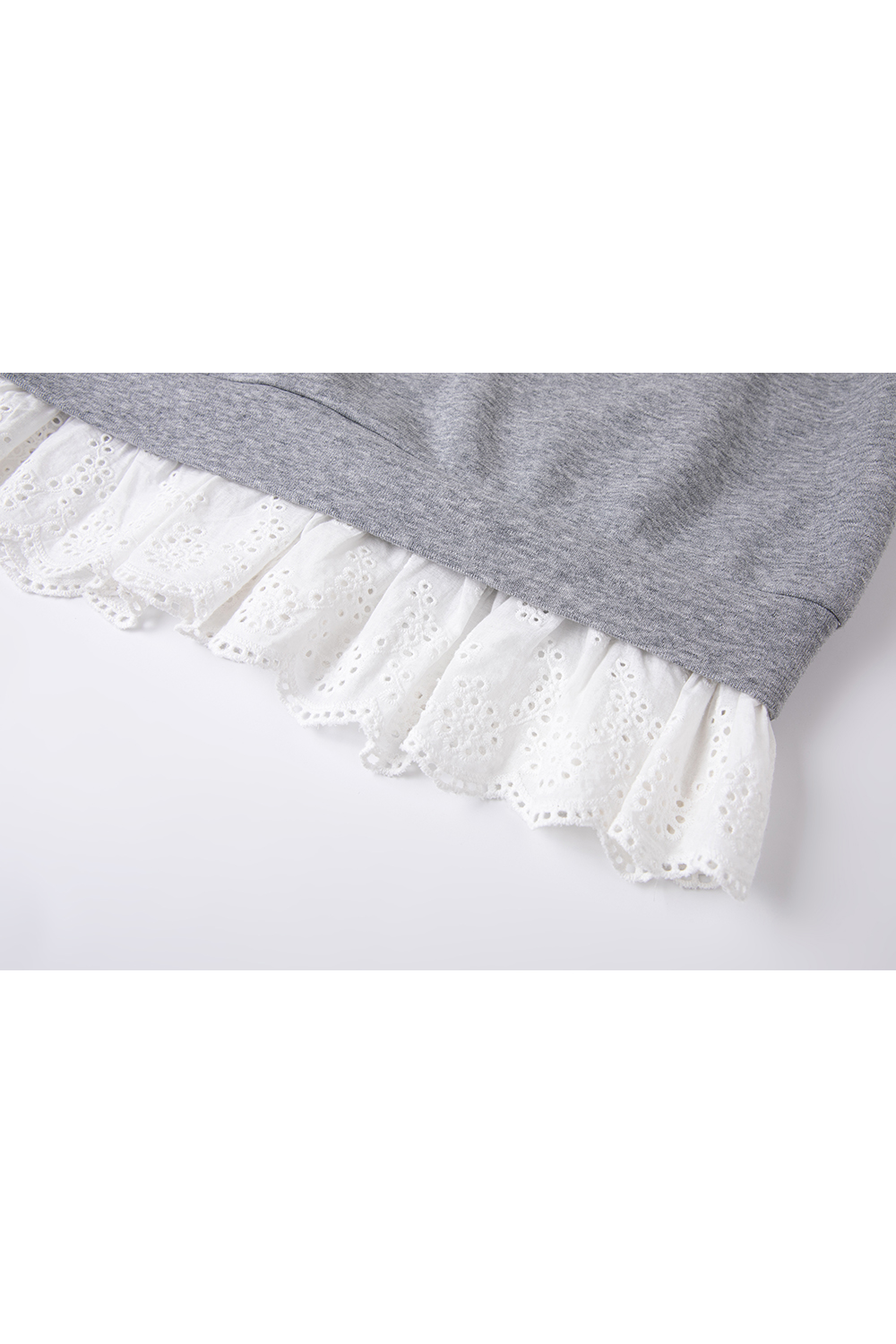 Lace Trim Fake Two-Piece Round Neck Sweatshirt-VIMLYSTORE