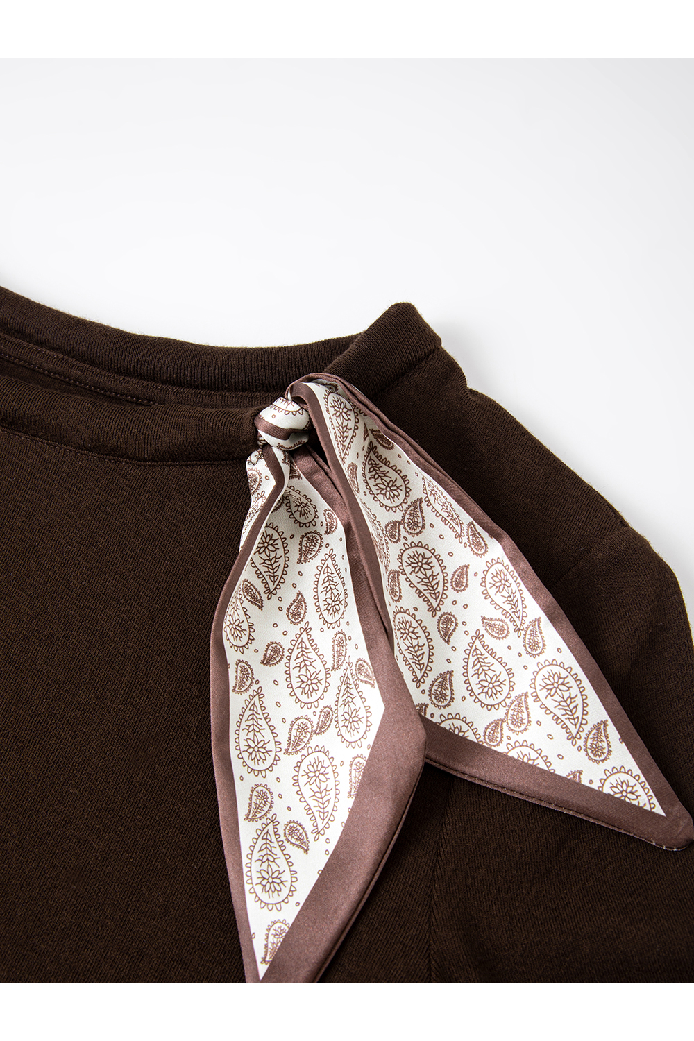 Scarf Decoration Round Neck Long Sleeve Knit T-Shirt-VIMLYSTORE