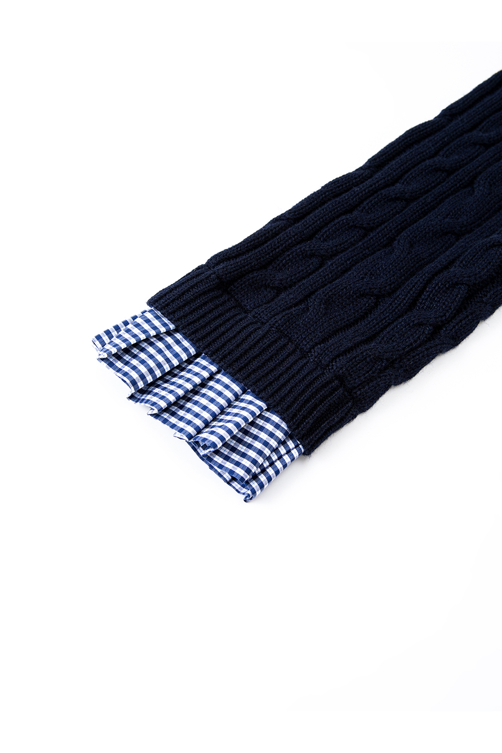 Plaid Patchwork Navy Cable-Knit Top-VIMLYSTORE