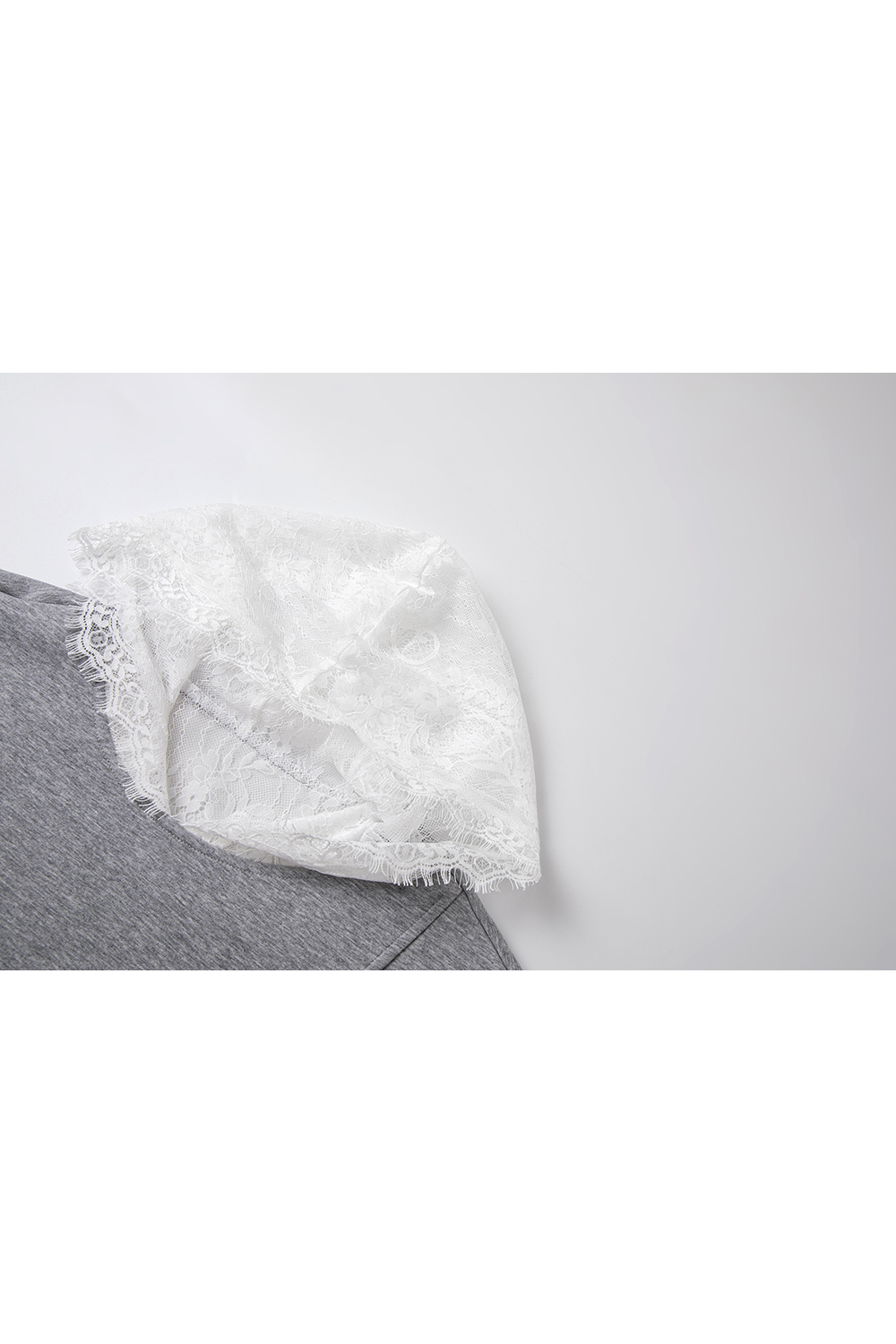 Grey casual lace hooded tops and skirts-VIMLYSTORE