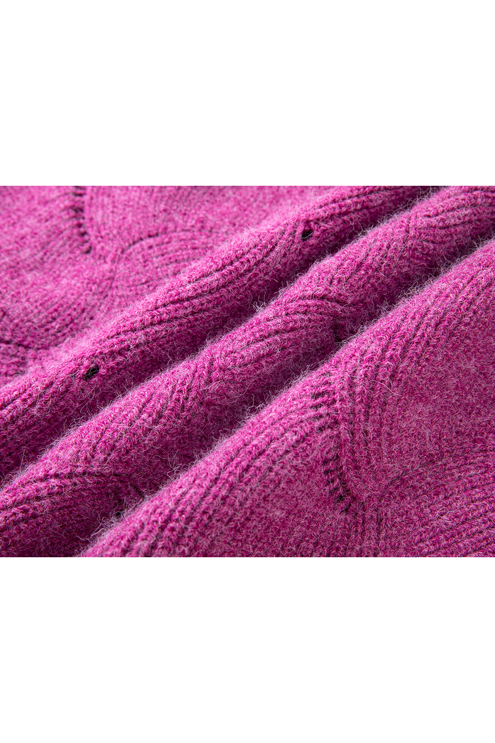 Fuchsia Openwork Pattern Crewneck Sweater