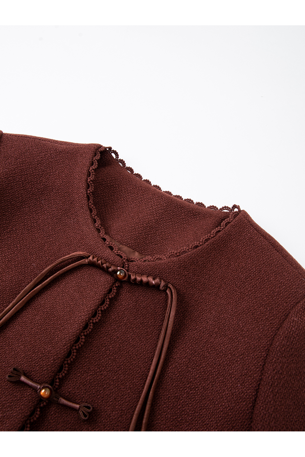 Red Crewneck Lace-Trimmed Set