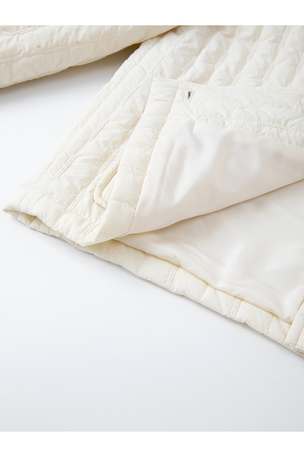 Apricot Ribbon Crew Neck Cotton Padded Jacket