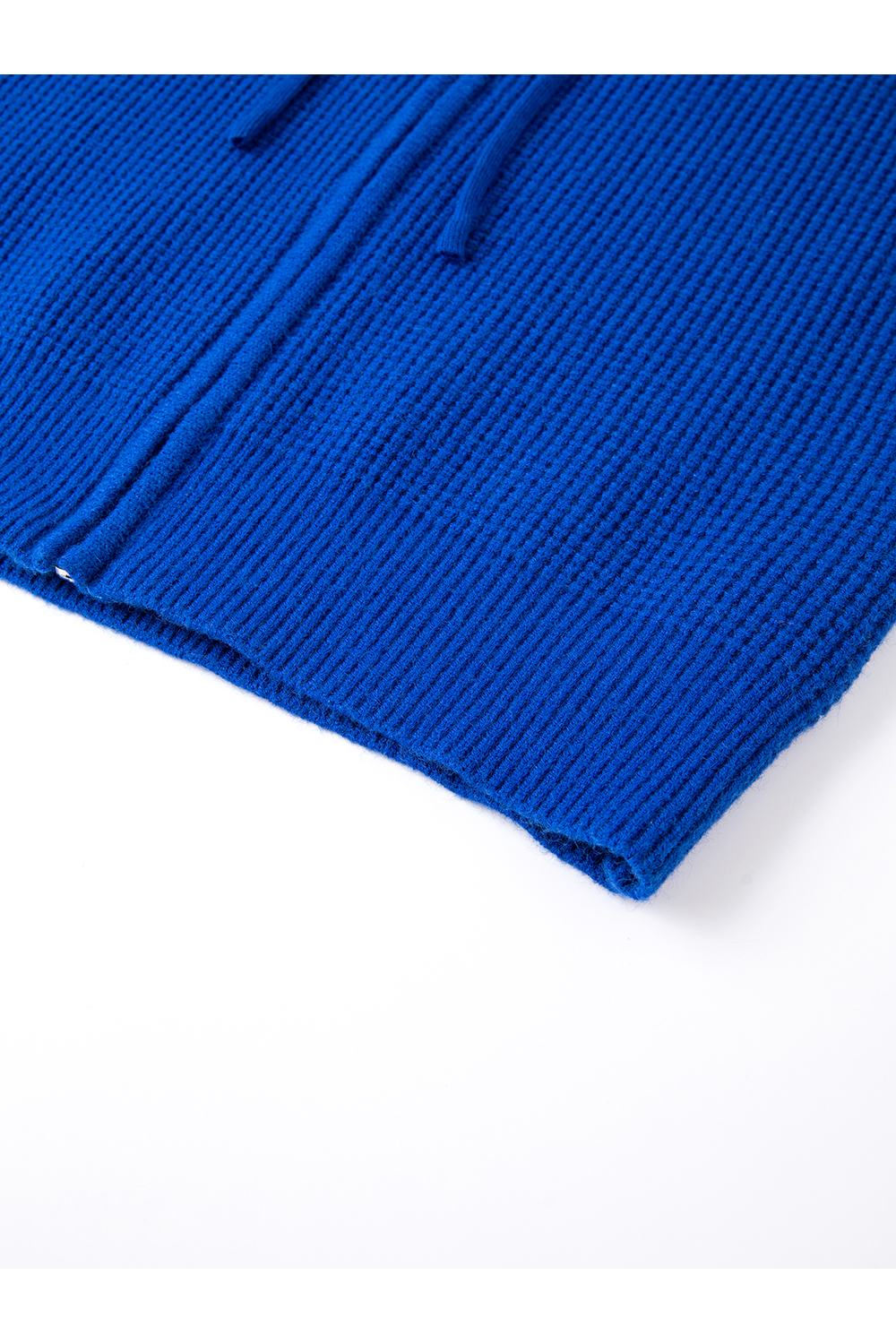 Blue Hooded Zippered Knitted Cardigan