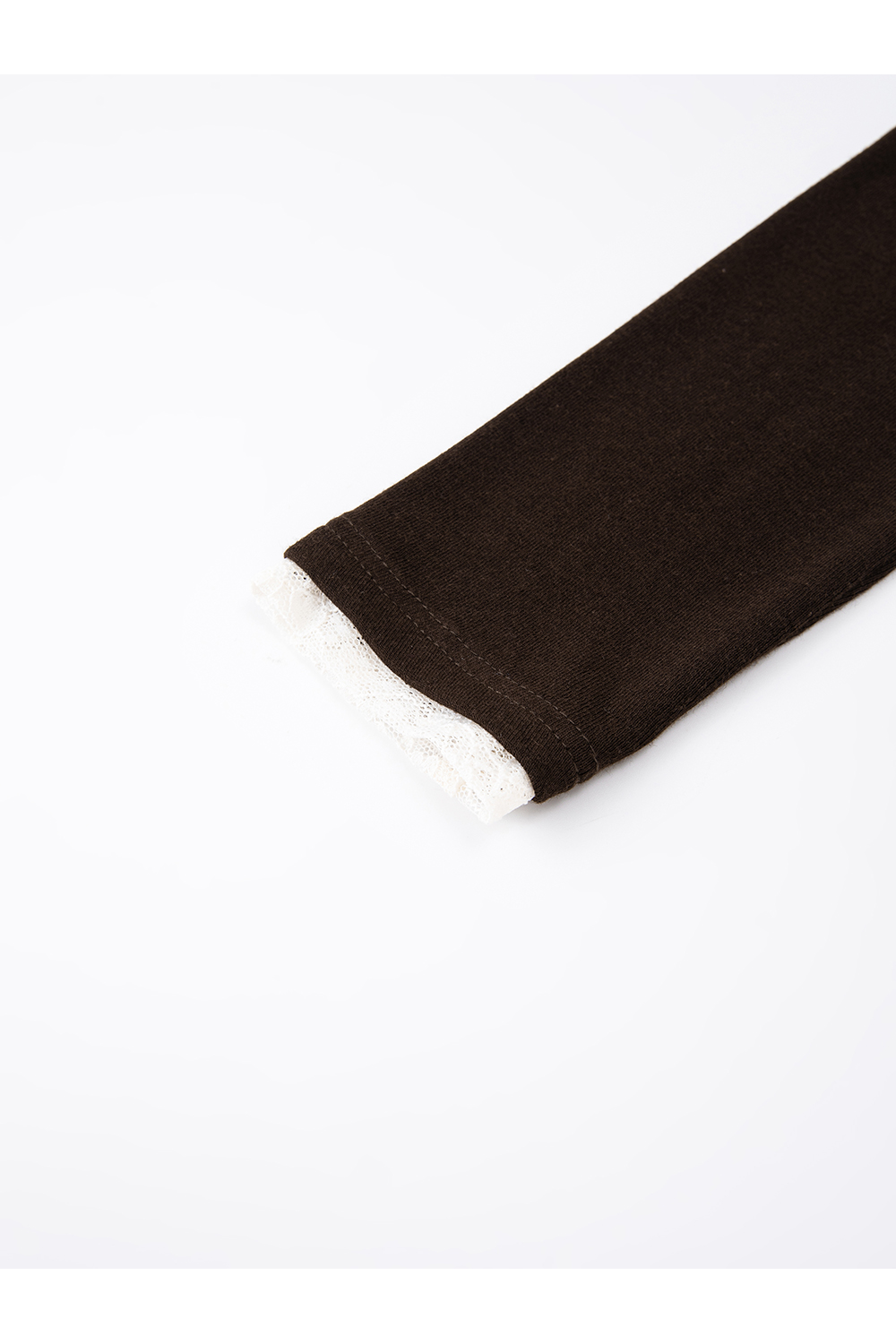 Brown Lace Draped Collar Knitted T-Shirt