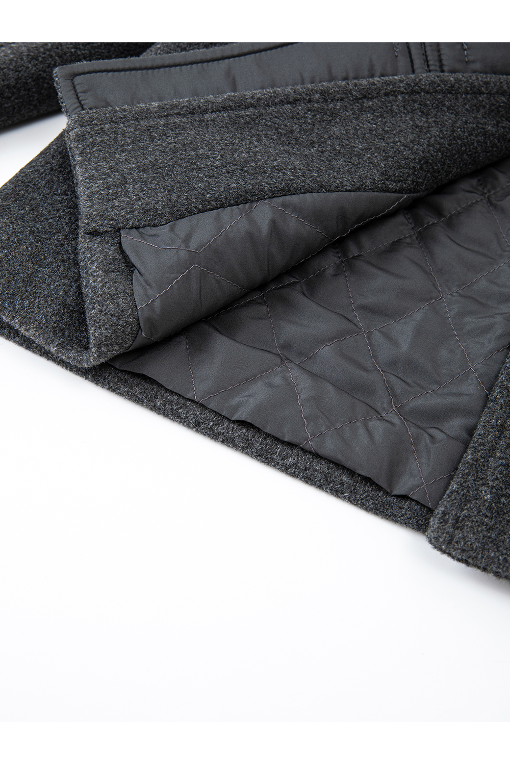 Grey French-Style Crewneck Wool Blend Coat