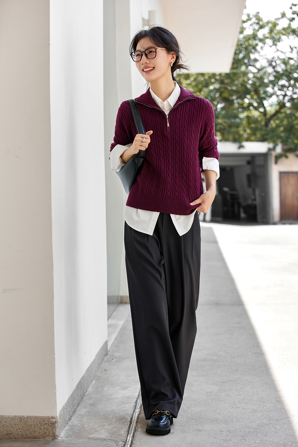 Lapel long sleeve knitted sweater-VIMLYSTORE