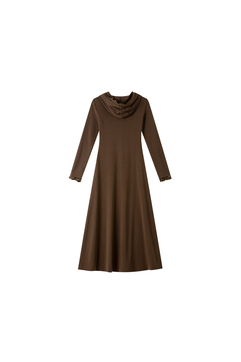 Lace-Trimmed Hooded Fit-and-Flare Dress-VIMLYSTORE