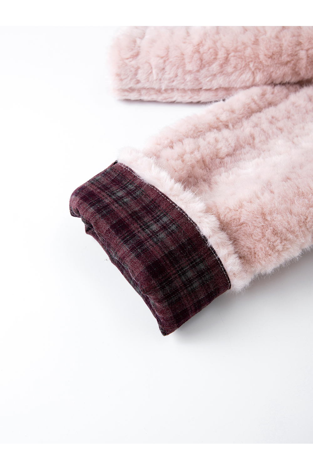 Pink fur - lined stand - collar plush coat