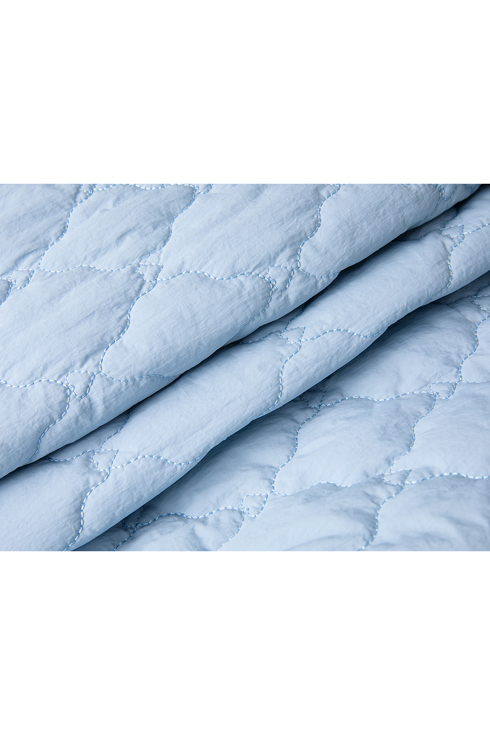 Blue crew neck short cotton-padded jacket