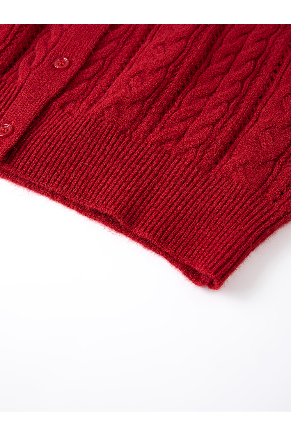 Red Cable-Knit Loose Wool Blend Round Neck Knit Sweater-VIMLYSTORE