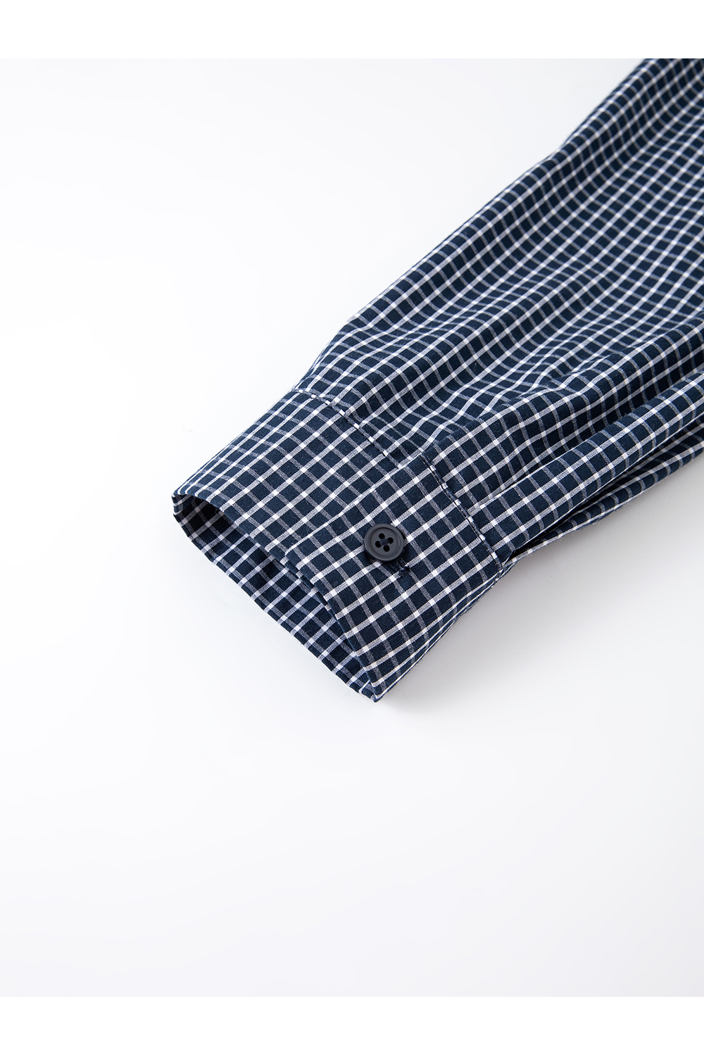 Navy Blue Ruffled Collar Pure Cotton Lapel Long Sleeve Plaid Shirt-VIMLYSTORE