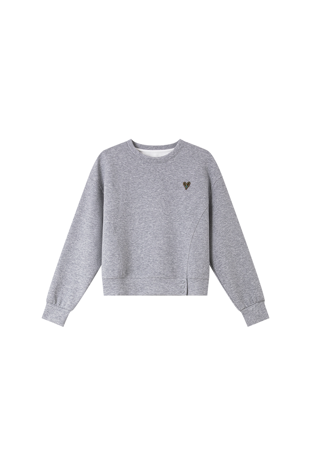 Cropped Crewneck Sweatshirt with Heart Motif-VIMLYSTORE