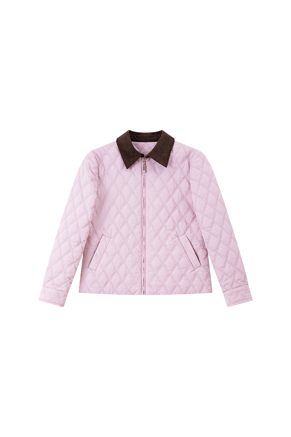 Color-Block Lapel Argyle Puffer Jacket