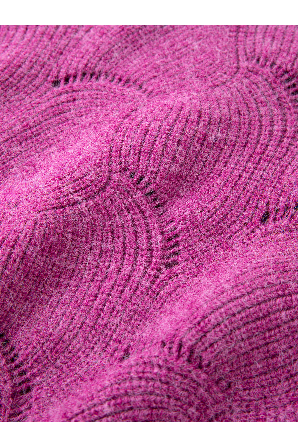 Fuchsia Openwork Pattern Crewneck Sweater