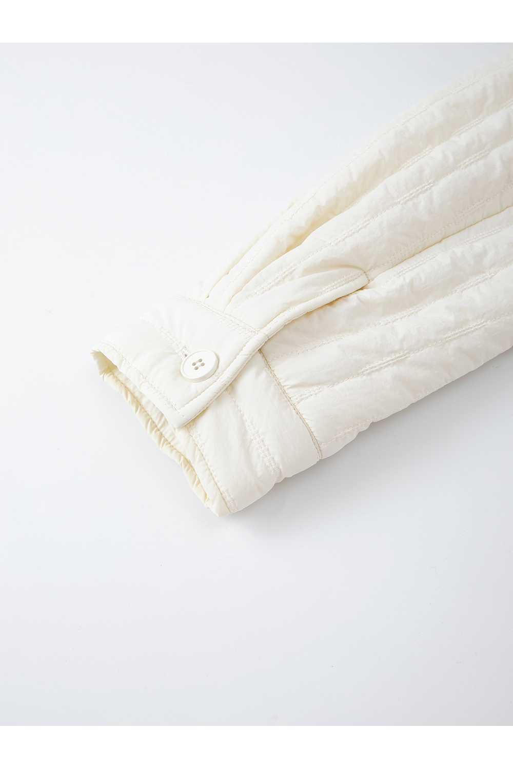 Apricot Ribbon Crew Neck Cotton Padded Jacket