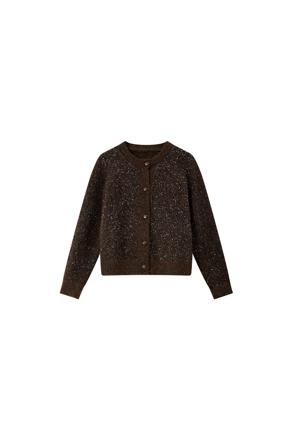 Coffee-Colored Crew Neck Sequin Sweater