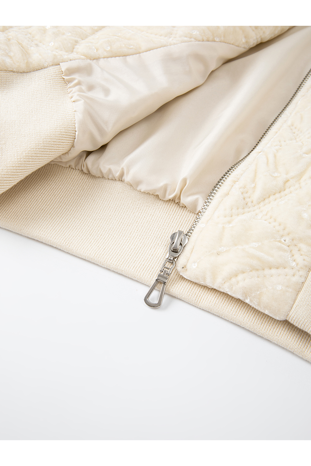 Apricot Argyle Velvet Varsity Cotton-Padded Jacket