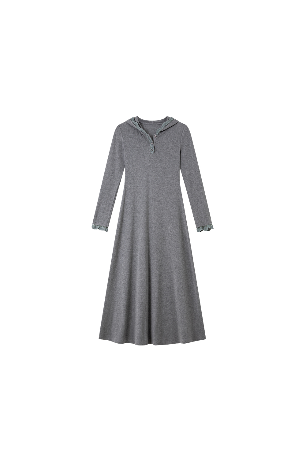 Lace-Trimmed Hooded Fit-and-Flare Dress-VIMLYSTORE