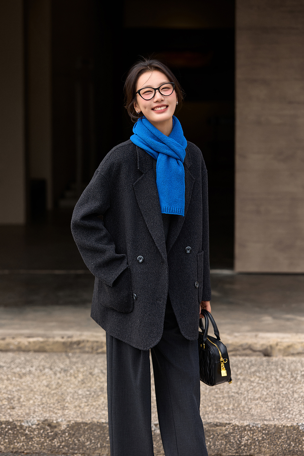 Grey plaid woolen suit jacket