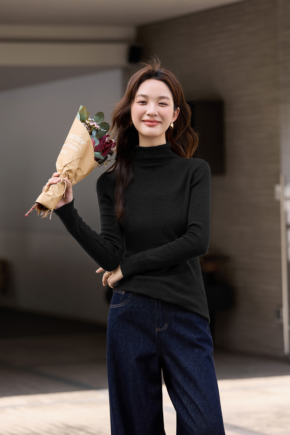 High - necked Thermal knitted sweater