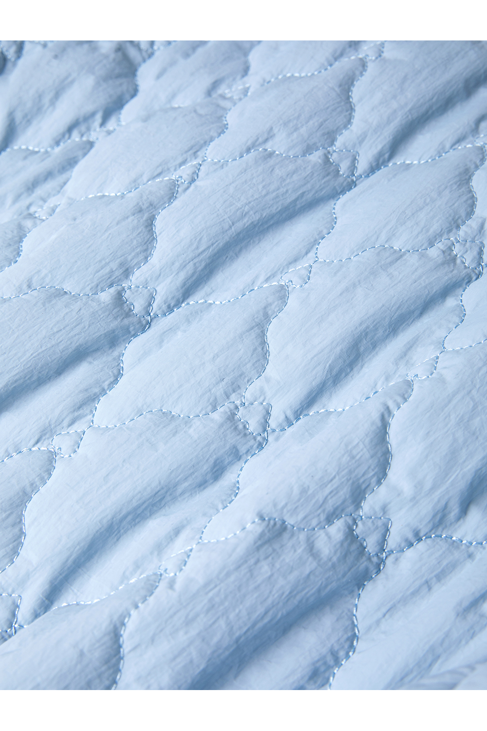 Blue crew neck short cotton-padded jacket