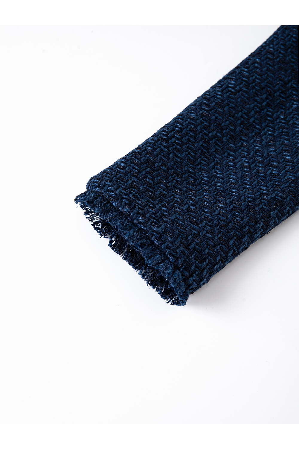 Navy Short Raw Edge Design Round Neck CN style Jacket-VIMLYSTORE