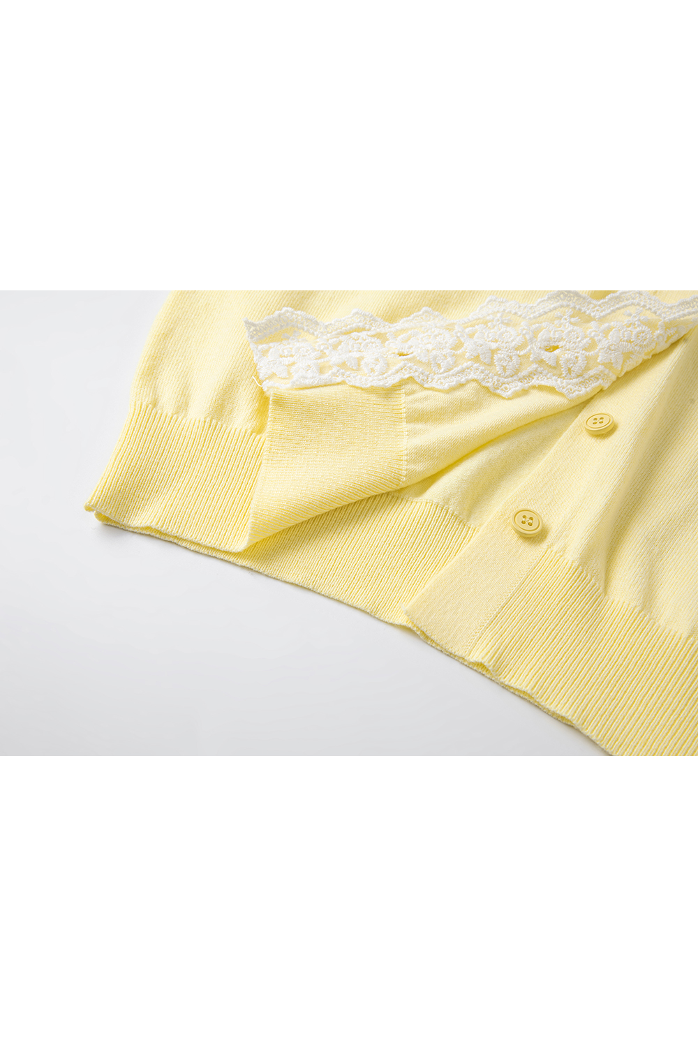 Yellow lace hooded knitted cardigan sweater coat-VIMLYSTORE