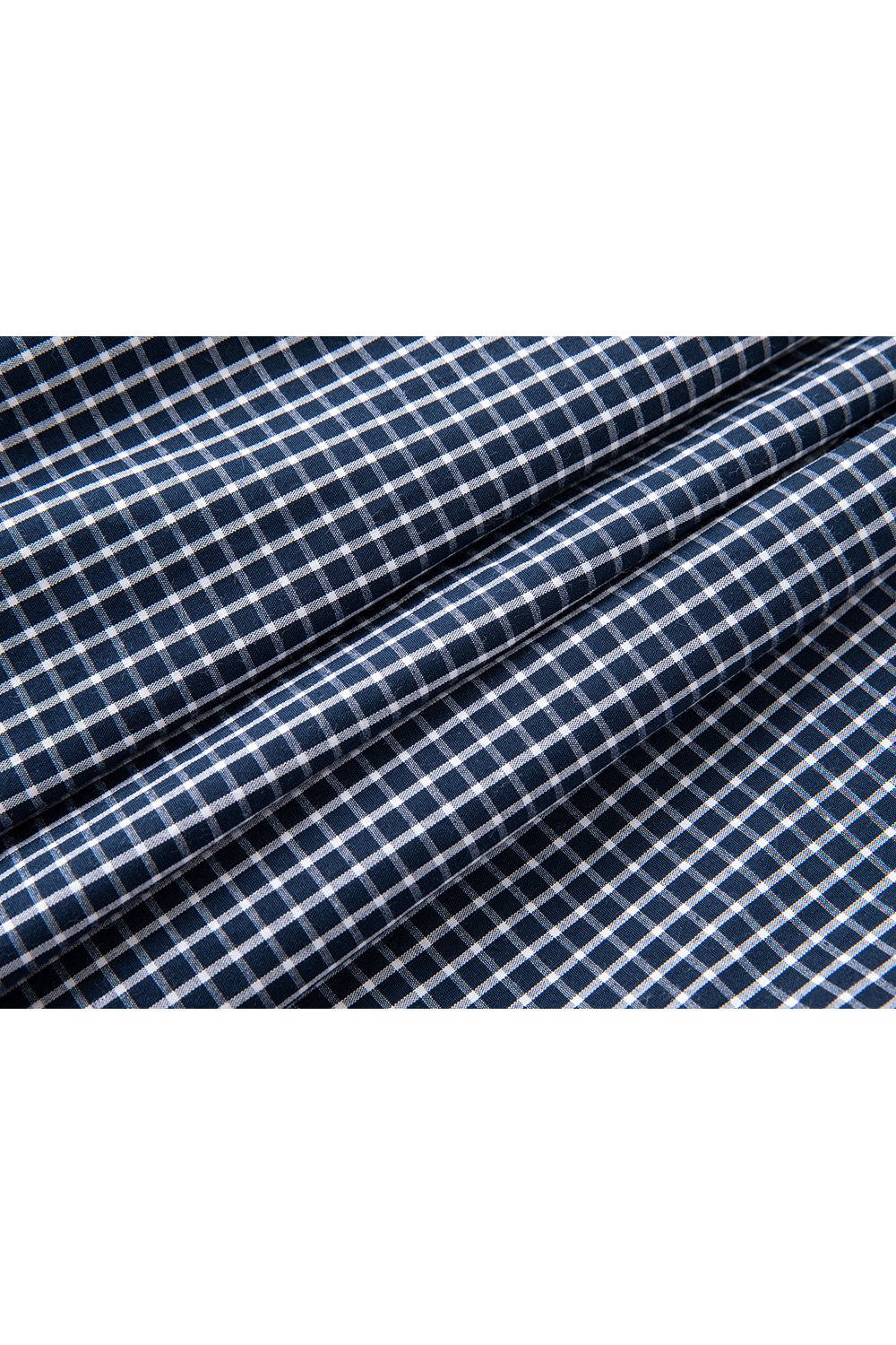 Navy Blue Ruffled Collar Pure Cotton Lapel Long Sleeve Plaid Shirt-VIMLYSTORE