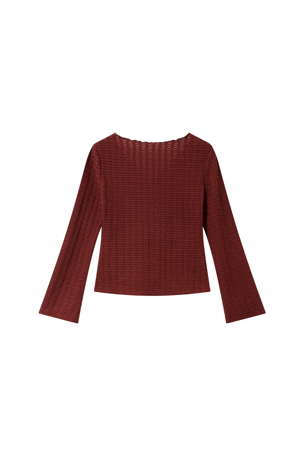 Textured Wrinkle Slim-Fit Slimming V-Neck Long Sleeve T-Shirt-VIMLYSTORE