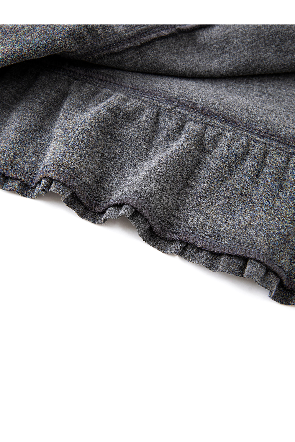 Grey Double-Layer Ruffled Trim Brushed T-Shirt