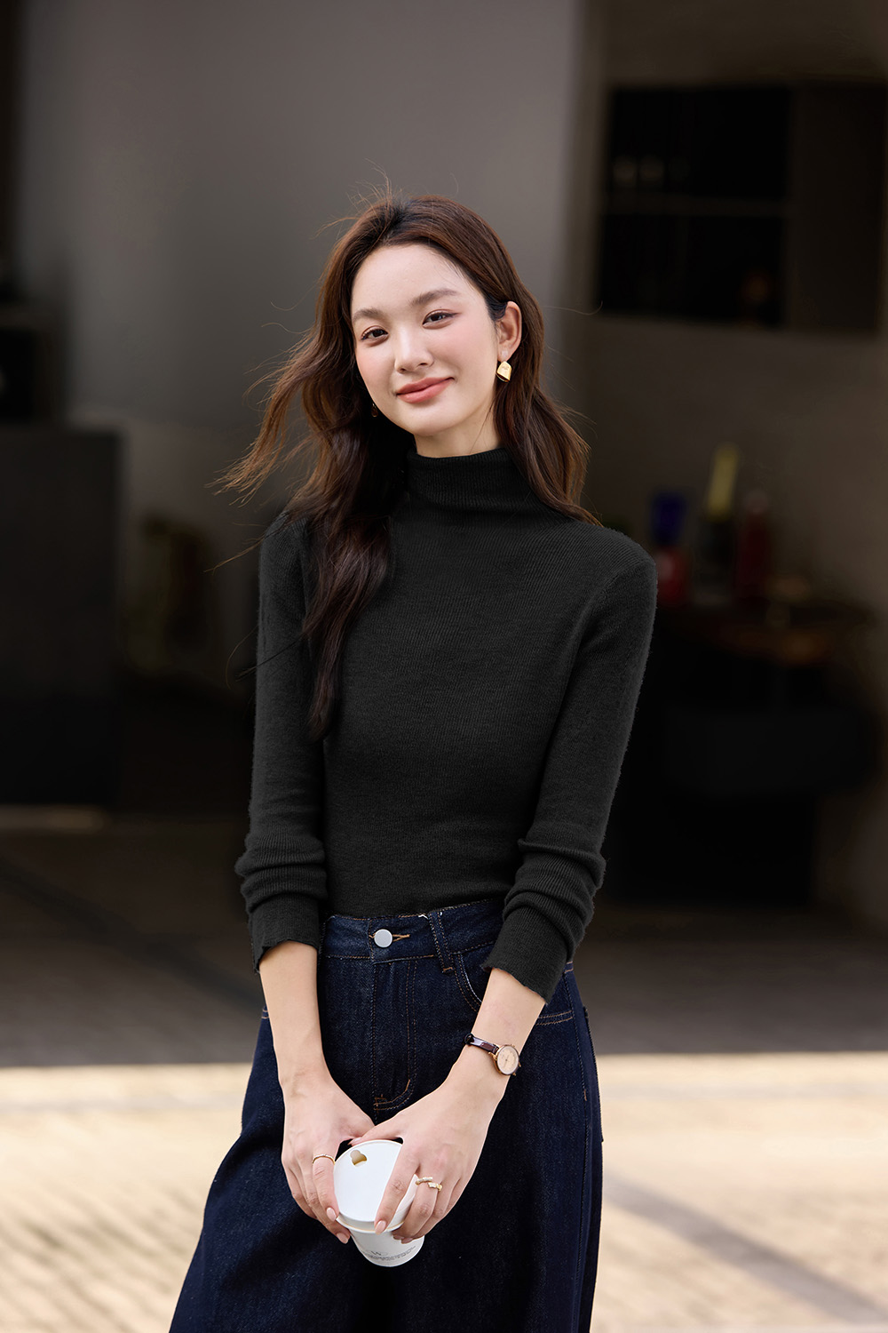 High - necked Thermal knitted sweater