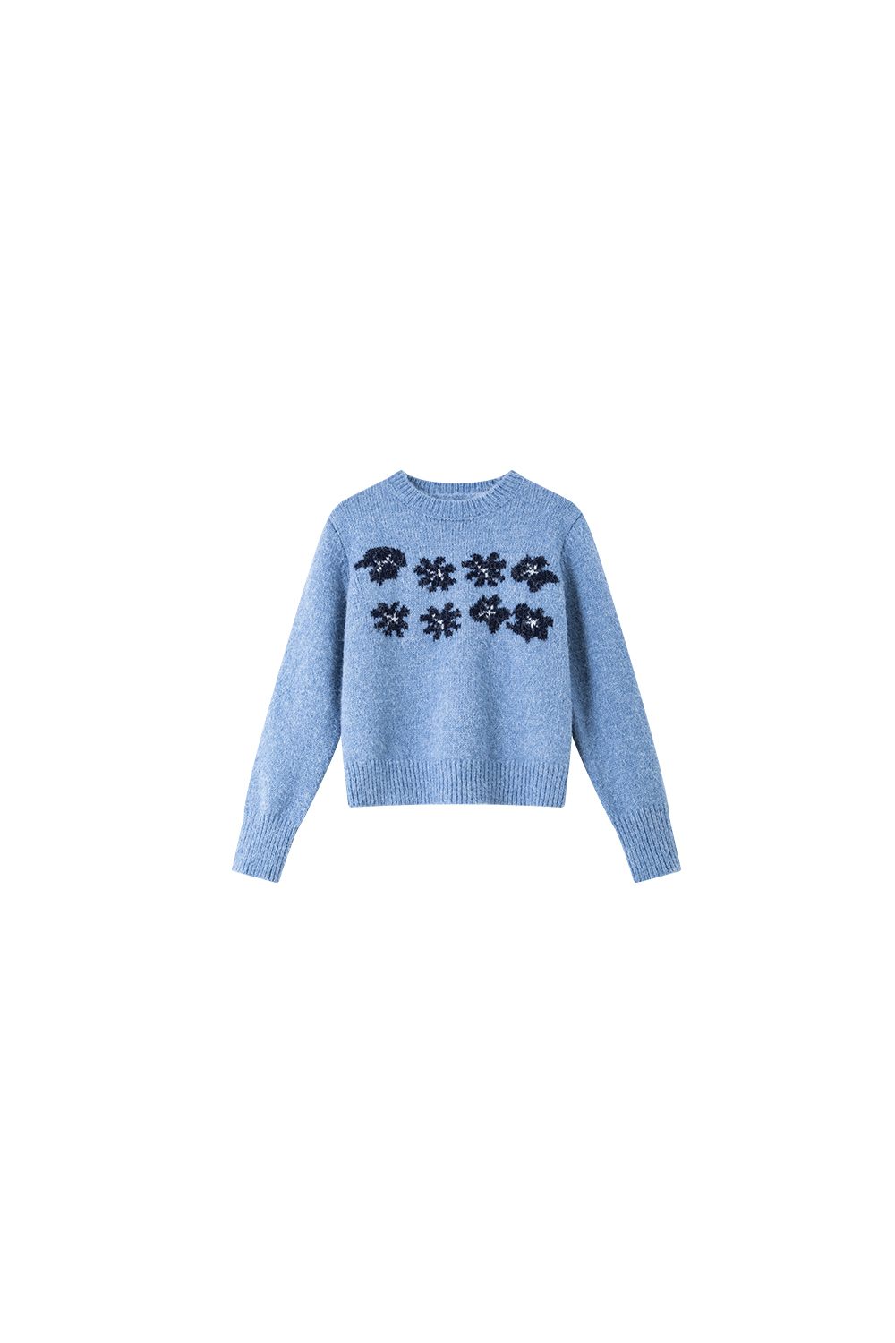 Blue jacquard crew - neck sweater