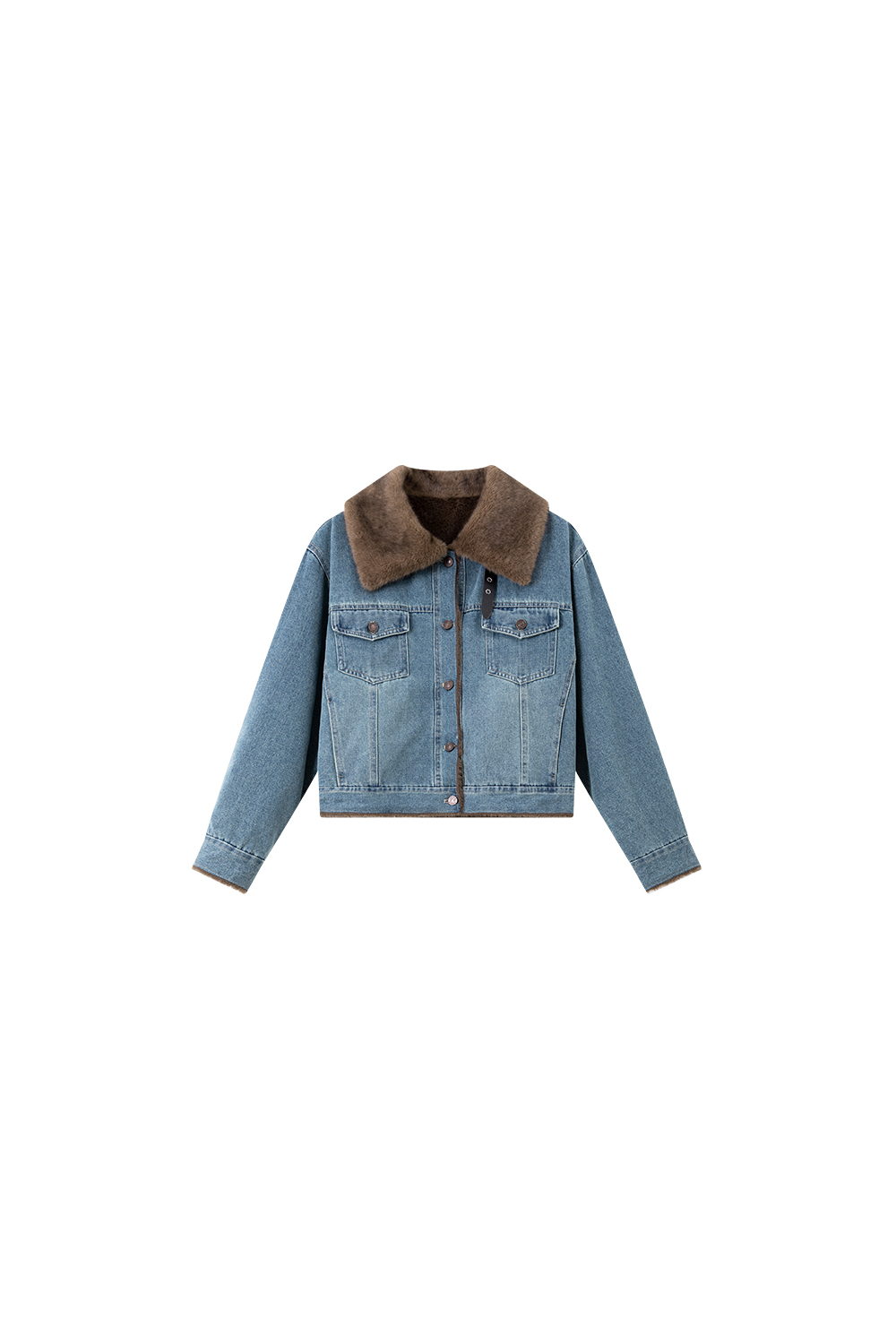 Retro turn - down collar fur - collared denim jacket