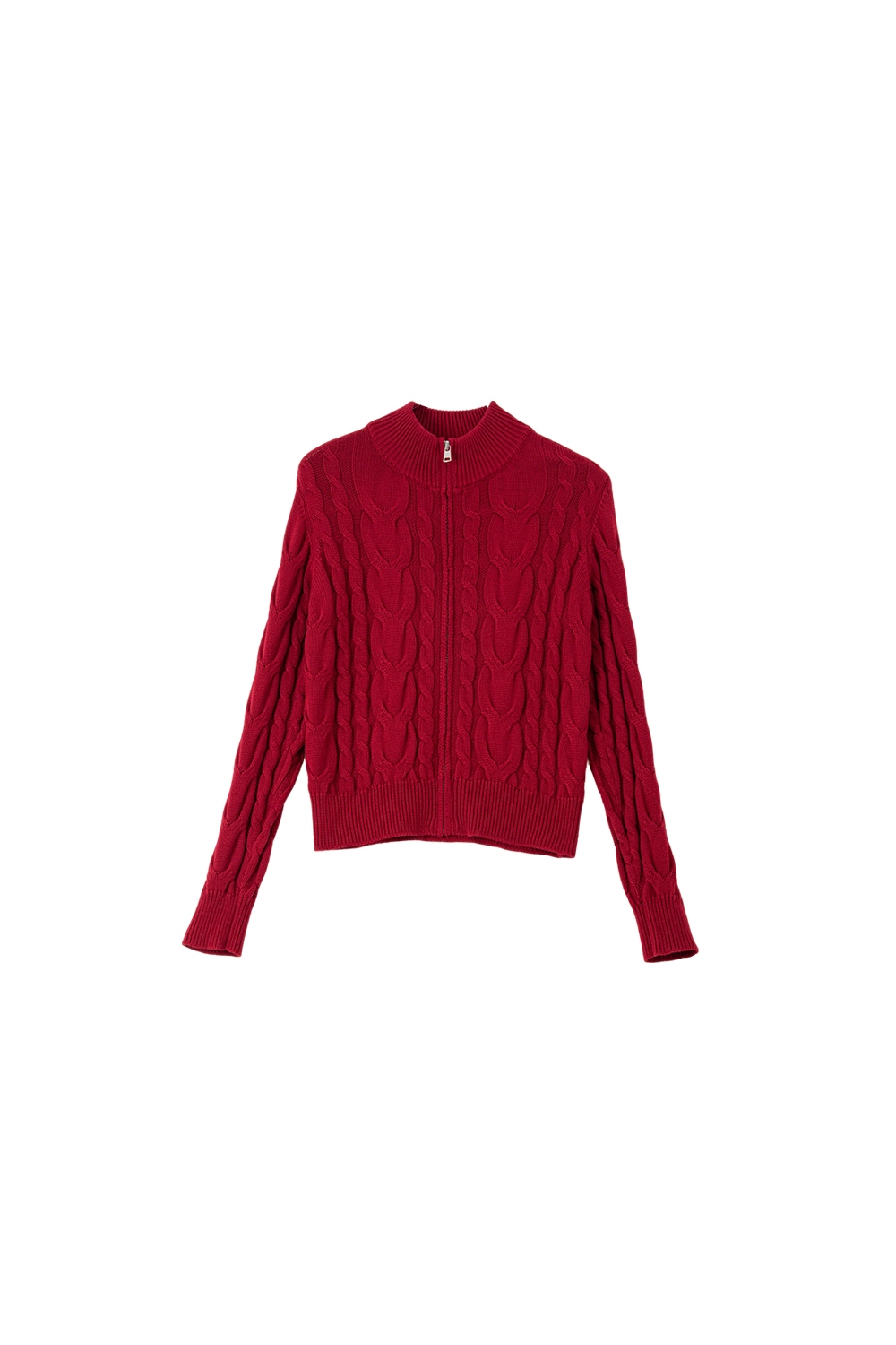 Twisted Cable Stand Neck Zipper Knit Cardigan-VIMLYSTORE