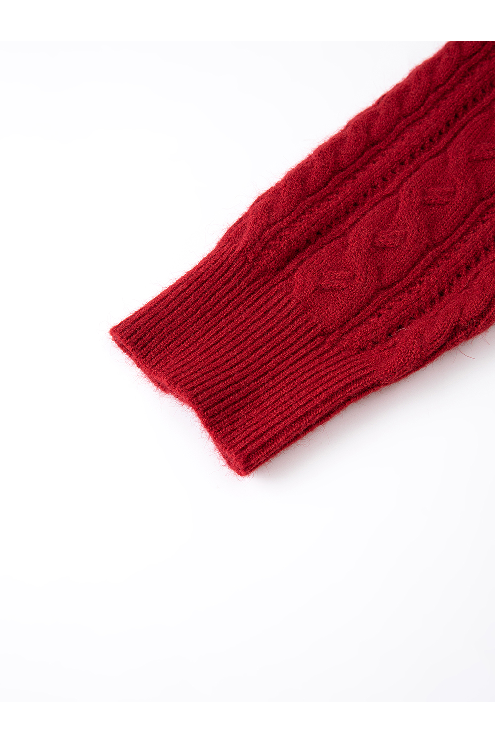 Red Cable-Knit Loose Wool Blend Round Neck Knit Sweater-VIMLYSTORE