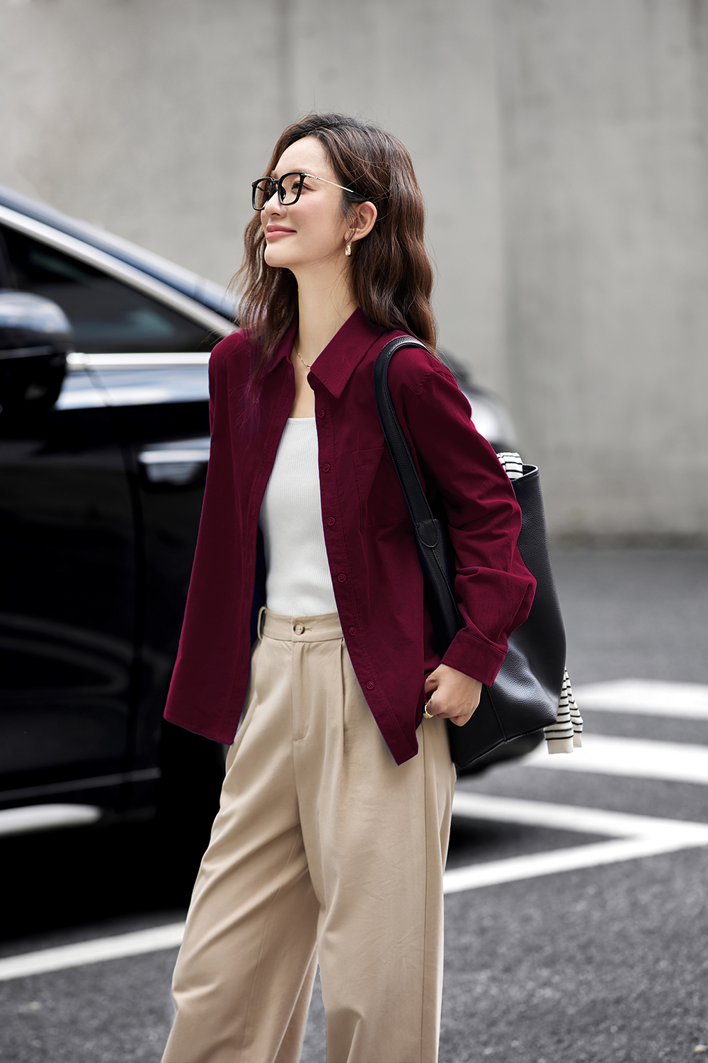 Vintage Corduroy Lapel Long Sleeve Shirt-VIMLYSTORE