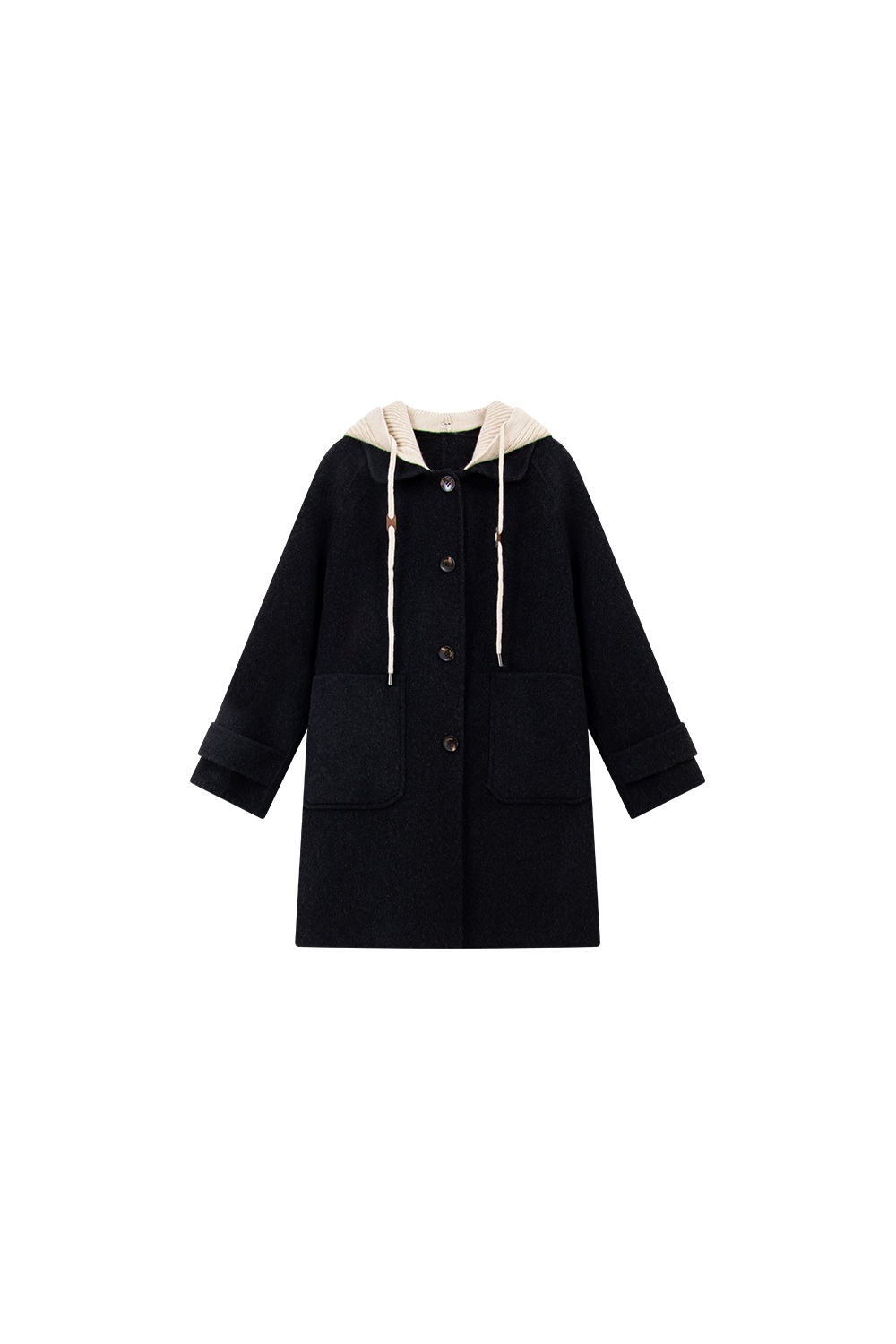 Contrast hooded wool coat