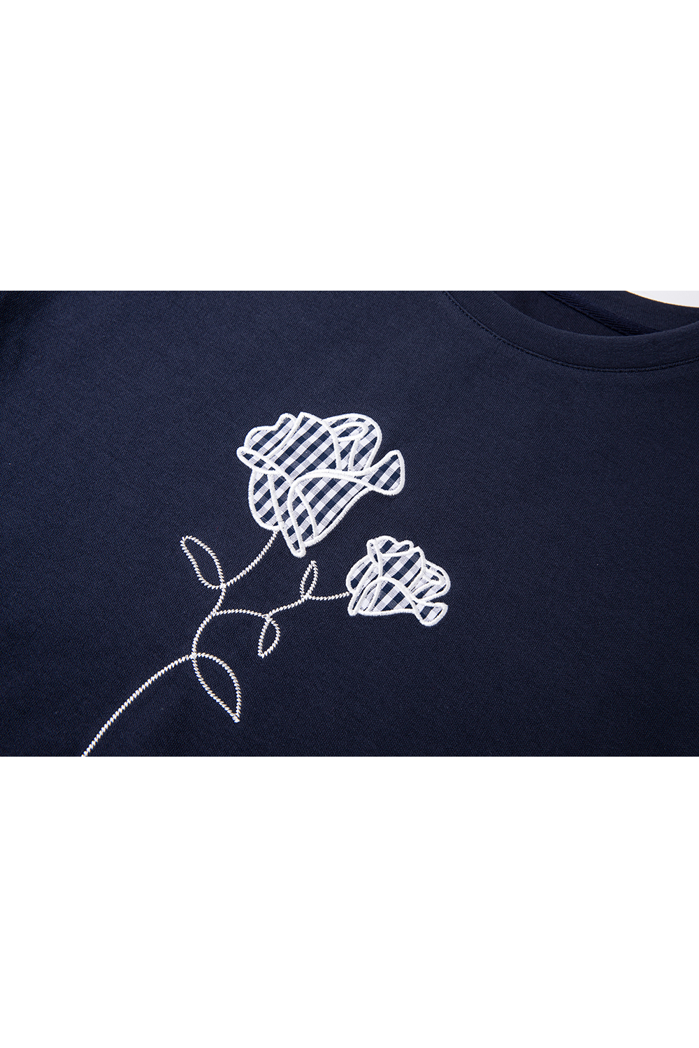 Elegant Round Neck Rose Embroidered Long Sleeve Sweatshirt-VIMLYSTORE