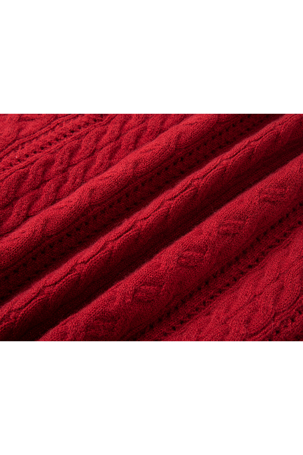 Red Cable-Knit Loose Wool Blend Round Neck Knit Sweater-VIMLYSTORE