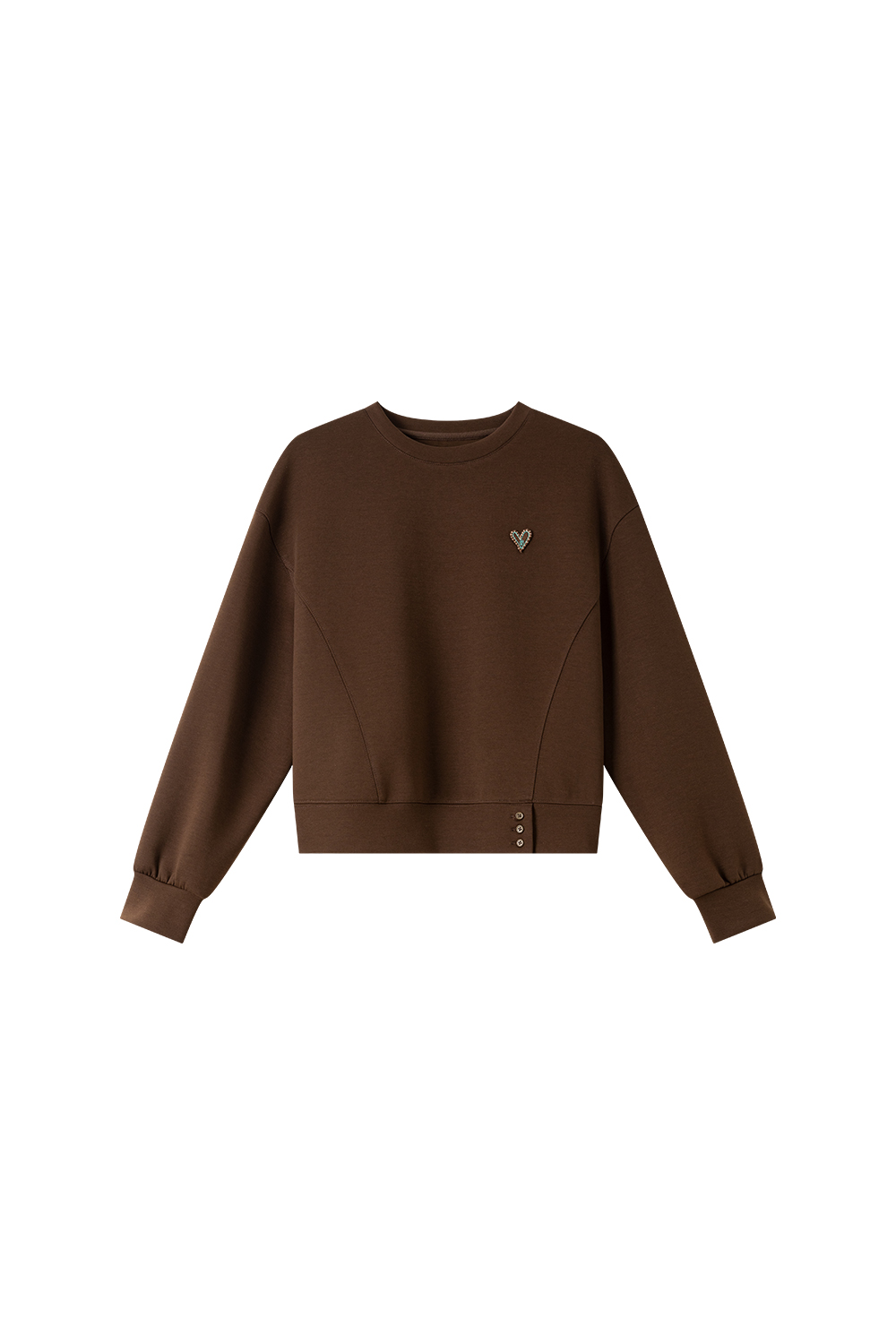 Cropped Crewneck Sweatshirt with Heart Motif-VIMLYSTORE